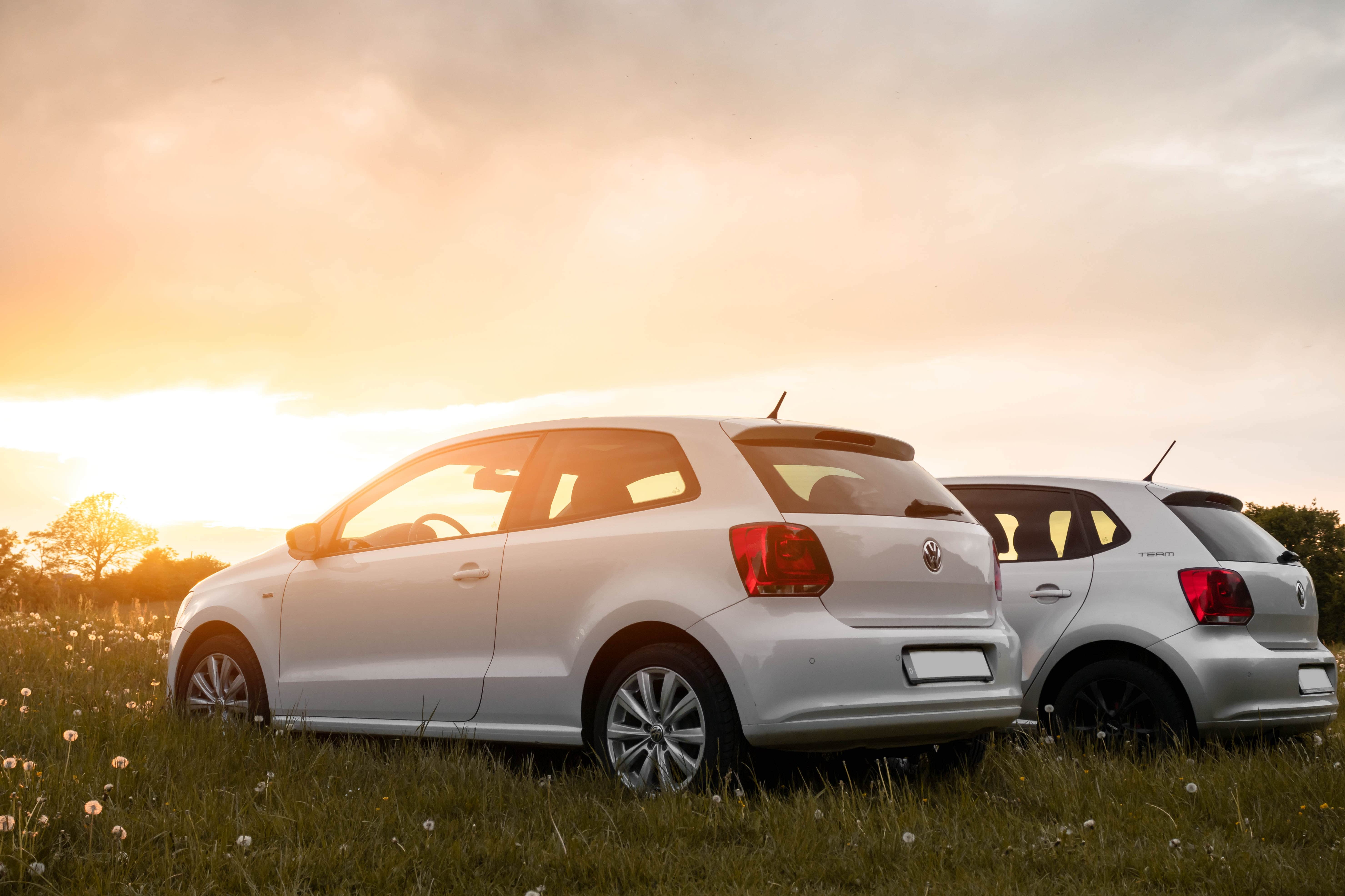 2 cars in a field